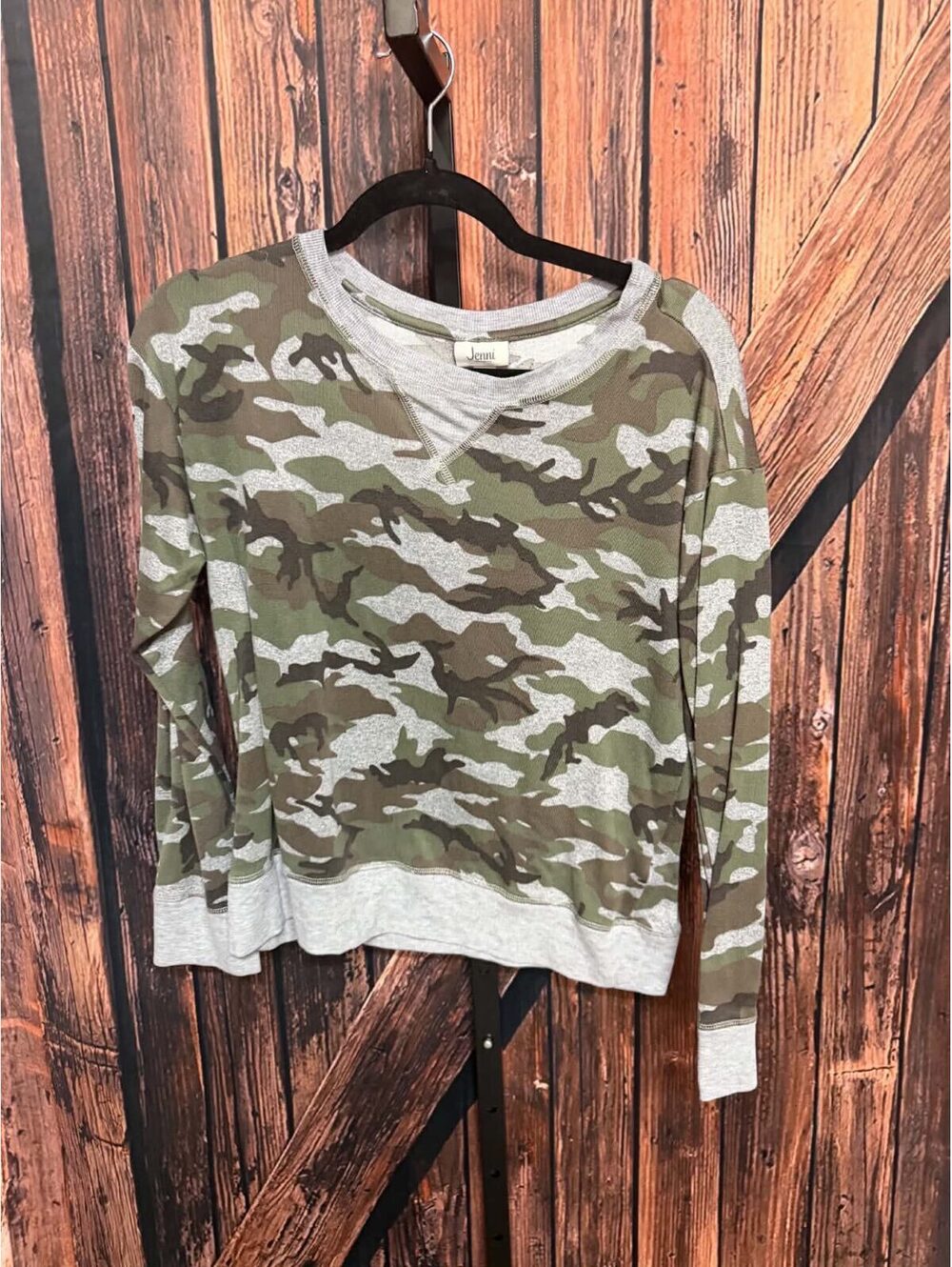 Jenni Camo Print Long Sleeve Sweatshirt Size S